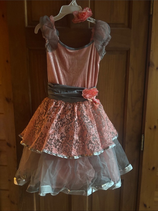 Laylas Dresses & Skirts - Salmon Pink & Gray Floral Tulle Woman’s Dance/Ballet Dress w/ Matching Hairclip.